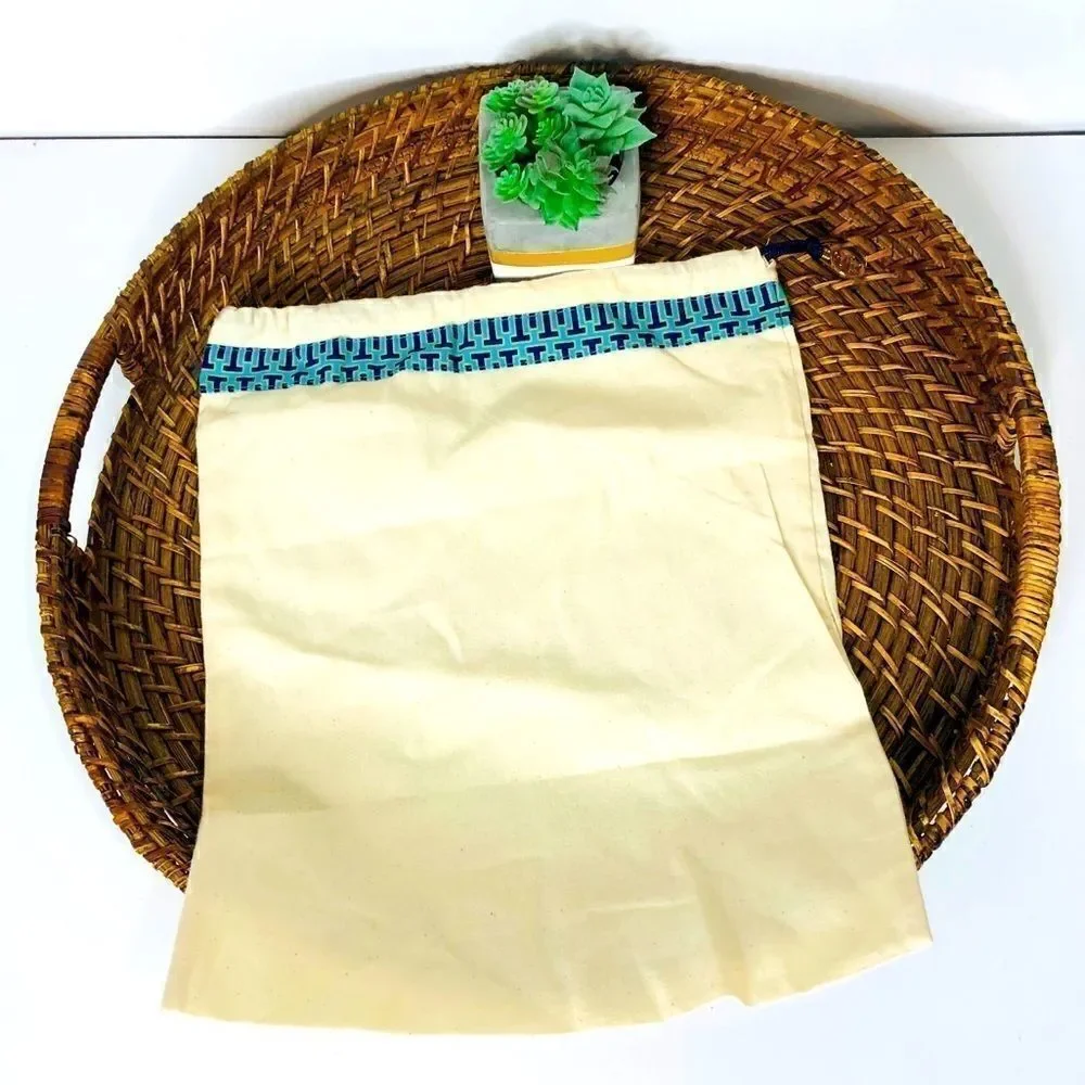 Tory Burch Cream Drawstring Dust Bag Teal Navy